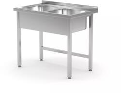 Hendi Kitchen Line rozsdamentes mosogatóasztal két medencével, hegesztett, 1000 × 600 mm (815007)