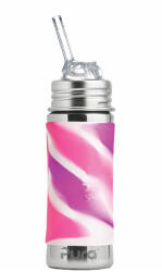 PURA rozsdamentes acél szívószálas palack 325 ml Pink
