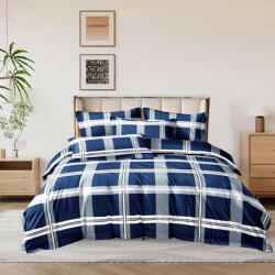SpitiBazaar Set Cearceafuri de Pat Super Duble cu Hugger din Cauciuc 160x200+30cm Albastru În Carouri (4buc) SB-S-36 (SB-S-36)