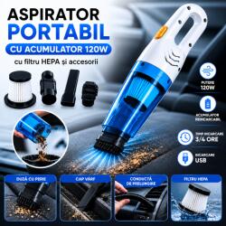 Paradox Since 1992 Aspirator portabil cu acumulator 120W cu filtru HEPA si accesorii pentru auto (CY-8807)