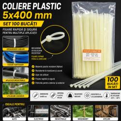 Paradox Since 1992 Coliere plastic albe 5x400 mm set 100 buc pentru cabluri (1090)