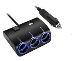 Paradox Since 1992 Adaptor bricheta auto 3 prize 2 USB 12V 24V splitter auto cu buton on off si LED (6-4)