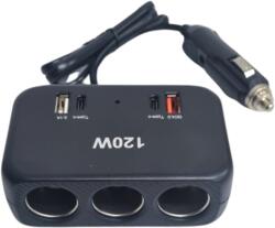 Paradox Since 1992 Adaptor bricheta auto 3 iesiri 120W QC USB 2x PD 12V 24V cu cablu 70 cm (AD1656)