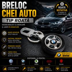 Paradox Since 1992 Breloc chei auto tip roata rotativa cu anvelopa si logo auto metalic (4-54-bmw)