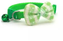  Zgarda ajustabila cu clopotel si papion in carouri pentru caini si pisici, 19-32cm, Verde (OEM)