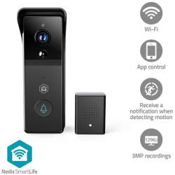 Nedis WIFICDP21BK WIFI videó kapucsengő (kapu telefon), 3MP Full HD 1296p, felhőtárhely / microSD foglalat, akkumulátor (396477)