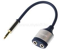 LogiLink Audiokábel, 3, 5 mm-es 3-Pin/M - 2x3, 5 mm/F, fém, fekete/kék, 0, 18 m (LOGILINK_CA1100) (LOGILINK_CA1100)