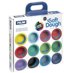 MILAN Plastilina MILAN Soft Dough de bază, culori neon, sclipici - set de 16 bucăți