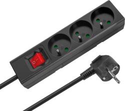 Rebel Prelungitor cu 3 prize, 2 m, tip francez, cu întrerupător (3x1, 5 mm), Rebel, negru (L-URZ3197-2B)