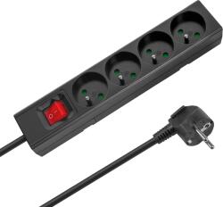 Rebel Prelungitor cu 4 prize, 5 m, tip francez, cu întrerupător (3x1, 5 mm), Rebel, negru (L-URZ3530-5-B)