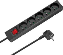 Rebel Prelungitor cu 5 prize, 2 m, tip francez, cu întrerupător (3x1, 5 mm), Rebel, negru (L-URZ3061-2-B)