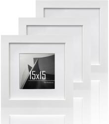 VUVUZULA Fehér Négyzetes Képkeret 15x15 cm Fehér MDF Fa Fotoráma Passzepartout 10x10 cm 3 db-os Szett