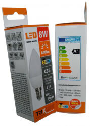 Trixline 8W E14 640lm 2700K C35 LED gyertya izzó (Trixline-8W-E14-2700K-C35)