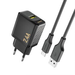 Dudao A23TEU 2.4A GaN USB-A Wall Charger with USB-A - USB-C Cable - Black (A23TEU black) - vexio