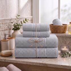Ralex Pucioasa Set 4 prosoape baie 70x140 cm și 50x90 cm Bumbac 100%, Greek Border 500 grame/mp, Gri Deschis (24.S-105621) Prosop