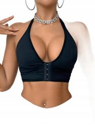 Shein Fekete Puha Halter Melltartó Elöl Cipzárral S 1MA