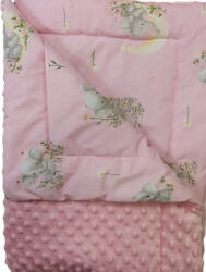  Minky baba takaró púderrózsaszín minky + rózsaszín elefánt-hold mintával 75x100cm