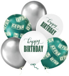 PartyPal Lufi latex, Happy Birthday, dollár, 6 db/csomag