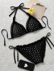 Shein Plus Size Fekete Pöttyös Fürdőruha Fodros Díszítéssel 46 1MA