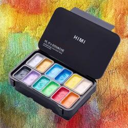 HIMI Twin Cup gouache festék készlet - 12 db, shiny metallic, black