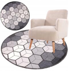 Allvo Kerek Szőnyeg 80 cm Dekoratív Modern Mintás Fekete-fehér-szürke Átmérő (Cubik D6864)