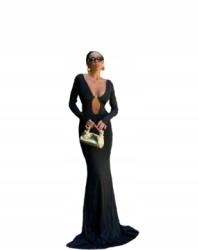Shein Hosszú Fekete Ruha Elegáns, Kivágott Nyakkivágással Zabot S 1JA