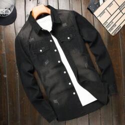 Shein Fekete Férfi Ing Casual Pamut Gombokkal M 1L