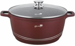  Oala marmorata 24 L , cu capac, de calitate, pentru zacusca, gemuri, compoturi, bulion Bachmayer BM 7753-44, antiaderenta, curatare usoara, cu protectie manere din silicon rosu burgund