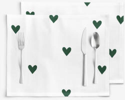 Goldea suporturi farfurii 100% bumbac - inimioare verde închis pe alb - 2 buc 30 x 40 cm Fata de masa
