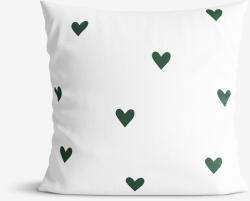 Goldea față de pernă 100% bumbac - inimioare verde închis pe alb 70 x 90 cm