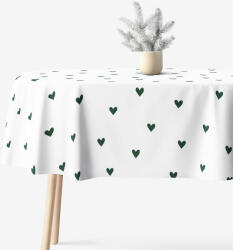 Goldea față de masă 100% bumbac - inimioare verde închis pe alb - ovală 140 x 180 cm Fata de masa