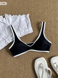 Shein Fekete Bikini Felső Fejpánt Fehér Díszítéssel 1L