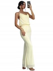 Shein Hosszú Ruha Elegáns Megkötős Vállpántokkal Sárga Sima 40/42 1HA