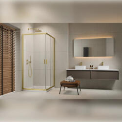 Radaway Cabina dus patrata cu usi glisante Radaway Alienta Brushed Light Gold C 90x90 cm, profil auriu deschis periat (10239090-98-01)