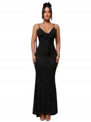 Shein Fekete Ruha Elegáns Maxi Csipkével Tüll Fodrok Xs 1JF