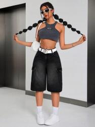 Shein Fekete Magas Derekú Plus Size Farmer Rövidnadrág 50 1MA