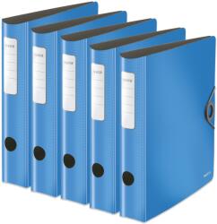 Leitz Dosar calitate Leitz 180° Active Solid, pachet de 5, A4, cotor îngust, rotunjit, 6, 5 cm lățime, închidere cu bandă elastică, polispumă ușoară, dosar din plastic, albastru deschis, 10481030 - 10481030