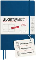 Leuchtturm1917 Calendar săptămânal 2027 Mediu (A5) - Germană, Indigo, Hardcover, 145 x 210 mm, 12 luni - ianuarie-decembrie 2027, 1 săptămână pe pagină dublă, hârtie de 80 g/m2 cu compatibilitate ridicată cu cerneal