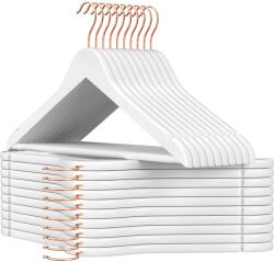 SONGMICS Umerașe din lemn SONGMICS, set de 20, umerașe din lemn masiv, crestături în zona umerilor, bară antiderapantă pentru pantaloni, cârlig rotativ la 360°, pentru costume, cămăși, alb-auriu roz CRW001W01