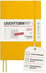 Leuchtturm1917 Calendar săptămânal 2027 mediu (A5) cu carnet - Jurnal german, floarea soarelui, copertă moale, ianuarie-decembrie 2027, prezentare generală săptămânală în stânga + pagină cu note în dreapta - 400070 
