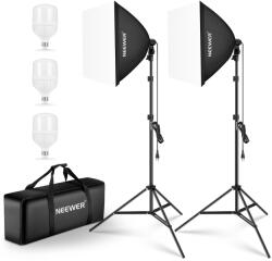 NEEWER Set de iluminat NEEWER softbox, echivalent cu 700W, pachet de 3 becuri LED 5700K certificate CE & UKCA, softbox 24x24 inch cu soclu E27, set de lumină continuă pentru fotografie, echipament de studio 