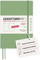 Leuchtturm1917 Calendar săptămânal 2027 mediu (A5) - germană, salvie, copertă moale, 145 x 210 mm, 12 luni - ianuarie-decembrie 2027, 1 săptămână pe pagină dublă, hârtie de 80 g/m2 cu compatibilitate ridicată cu cer