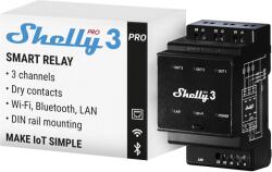 Shelly Pro 3 - Comutator releu inteligent WLAN și LAN, monofazat și trifazat, 3 canale, 16 A, contacte fără potențial, ușă de garaj și iluminat, șină DIN, automatizare casă, nu este necesar hub - 38002352680