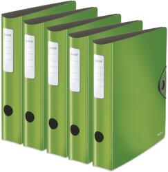 Leitz Dosar calitate Leitz 180° Active Solid, pachet de 5, A4, cotor îngust, rotunjit, 6, 5 cm lățime, închidere cu bandă elastică, polispumă ușoară, dosar din plastic, verde deschis, 10481050 - 10481050-5 