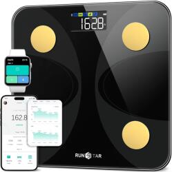 RunStar Cântar de grăsime corporală, cântar digital pentru persoane cu display mare, analizor pentru 13 valori esențiale ale corpului, cu sincronizare prin aplicație, Negru Aurit - FG2210-G (FG2210-G) Cantar baie