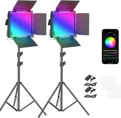 NEEWER 2 x 660 PRO RGB LED panou de lumină video cu set de suport trepied control aplicație Lumină video color 360° 50W reglabil 3200~5600K CRI97+ studio lumină continuă jocuri/streaming/zoom/YTB/Webex/fotog