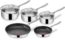 Tefal Set de oale și tigăi din inox Tefal Jamie Oliver Cook's Direct On 8 piese: tigăi 20/28 cm, oale 16/18/20 cm + capac, înveliș antiaderent, semnal termic, mâner nituit, inducție, E304S544 (E304S544)