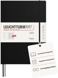 Leuchtturm1917 calendar săptămânal 2027 A4+ (master) cu caiet, cu linii - planificator de întâlniri engleză, negru, cartonat, 225 x 315 mm, ianuarie-decembrie 2027, prezentare săptămânală în stânga + pagina de note 