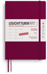 Leuchtturm1917 372557 Calendar săptămânal mediu (A5) 2026, 12 luni, copertă moale, roșu port, germană (372557)
