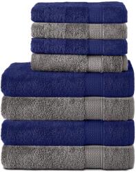 Komfortec Set Komfortec de 8 prosoape, 4 prosoape de baie 70x140 cm și 4 prosoape de mâini 50x100 cm, frotir 100% bumbac, pufos și absorbant, gri antracit/bleumarin - 4buc-50x100-și-4buc-70x140-antracit-bleumar Prosop